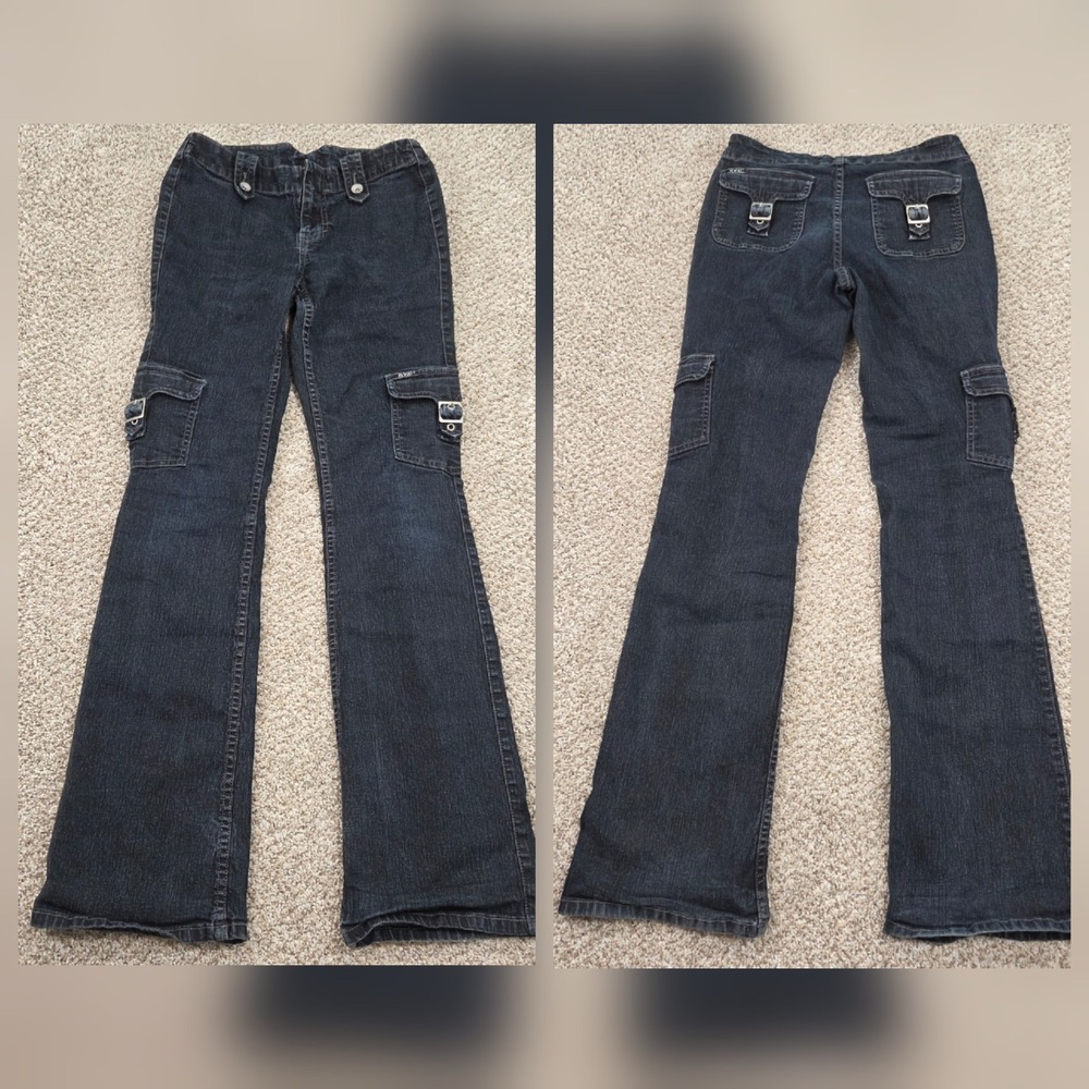 Vintage Y2K Revolt Jeans Dark Wash Low Rise Bootcut Cargo STRETCH Size 5/6